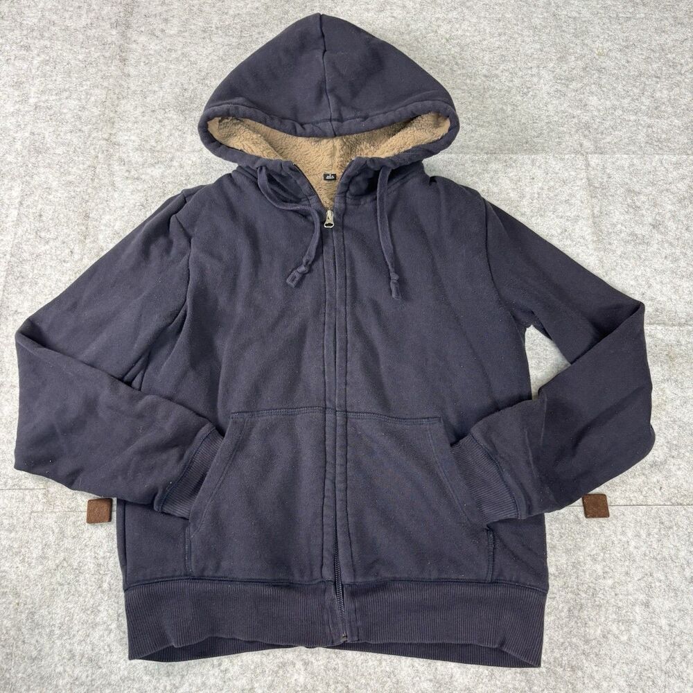 Uniqlo Sherpa Fleece Lined Cotton Full Zip Sweatshirt Hoodie Mens Small Blue